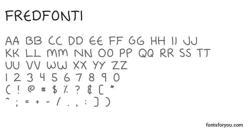 Czcionka Fredfont1 – alfabet, cyfry, specjalne znaki