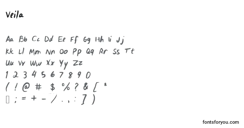 Czcionka Veila – alfabet, cyfry, specjalne znaki