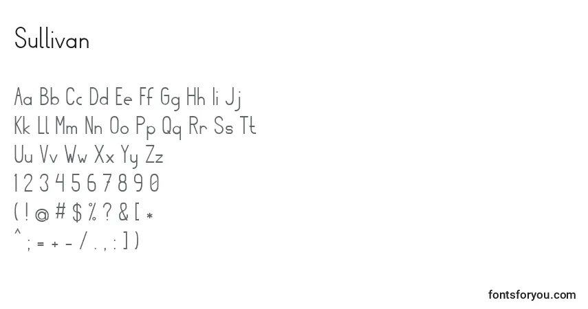 A fonte Sullivan – alfabeto, números, caracteres especiais