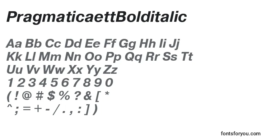 Czcionka PragmaticaettBolditalic – alfabet, cyfry, specjalne znaki