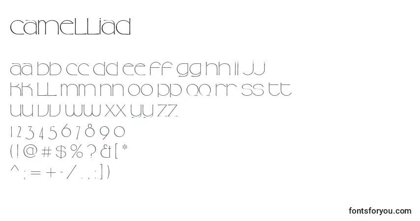 A fonte Camelliad – alfabeto, números, caracteres especiais