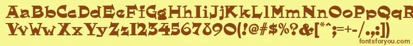 フォントHornswogglednf – 茶色の文字が黄色の背景にあります。