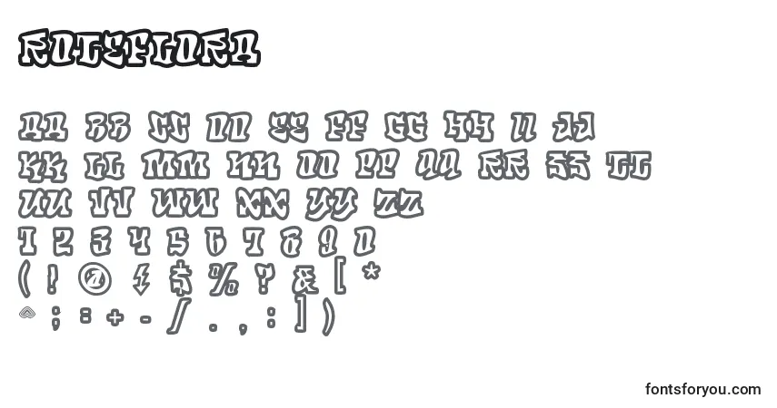 Czcionka Roteflora – alfabet, cyfry, specjalne znaki