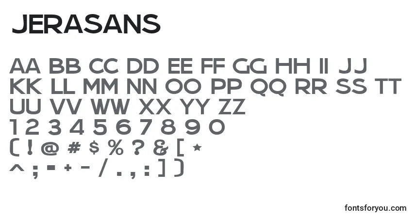 A fonte Jerasans – alfabeto, números, caracteres especiais