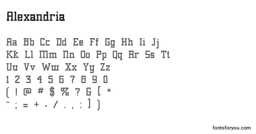 Alexandria-fontti – aakkoset, numerot, erikoismerkit