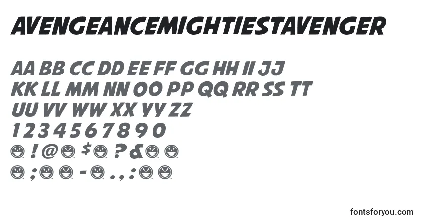 A fonte AvengeanceMightiestAvenger (106666) – alfabeto, números, caracteres especiais
