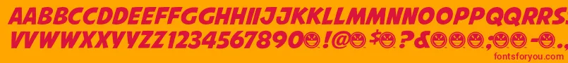 AvengeanceMightiestAvenger-Schriftart – Rote Schriften auf orangefarbenem Hintergrund