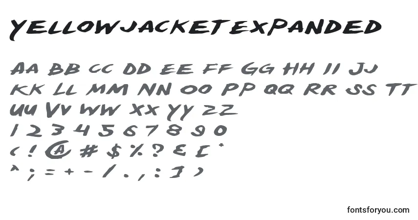 Czcionka YellowjacketExpanded – alfabet, cyfry, specjalne znaki
