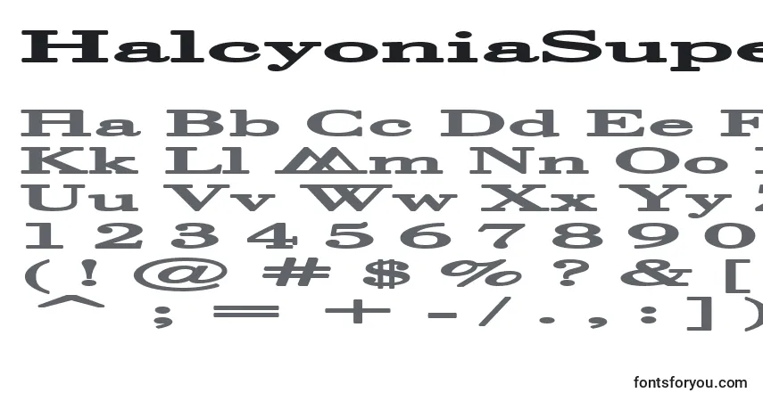 Schriftart HalcyoniaSuperwide – Alphabet, Zahlen, spezielle Symbole