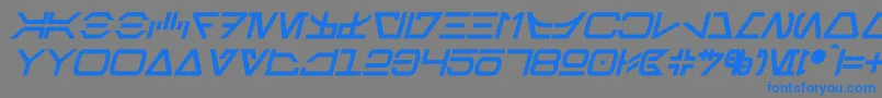 AurebeshBoldItalic-Schriftart – Blaue Schriften auf grauem Hintergrund
