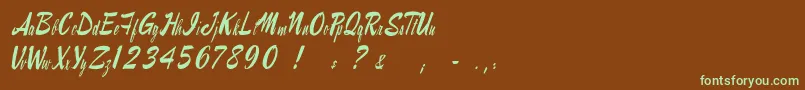 フォントRaymorganstyle – 緑色の文字が茶色の背景にあります。