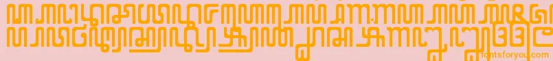 XCodeFromEast-fontti – oranssit fontit vaaleanpunaisella taustalla