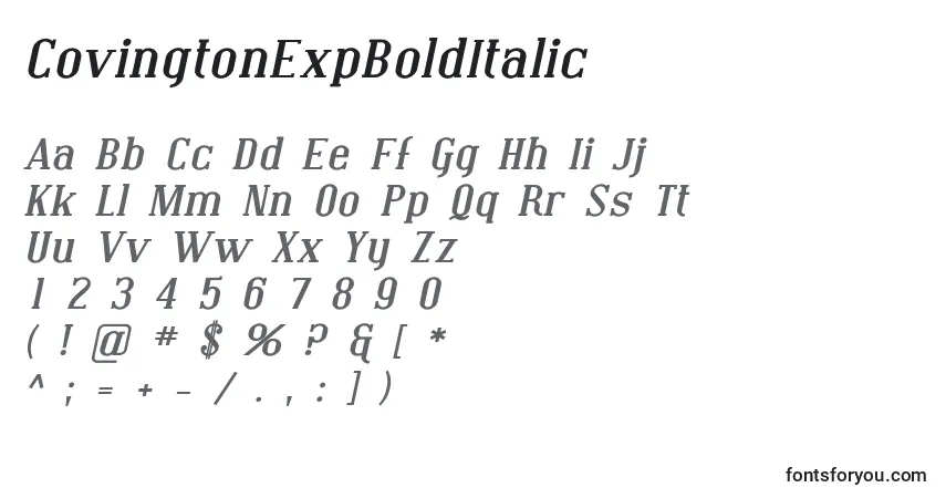 Czcionka CovingtonExpBoldItalic – alfabet, cyfry, specjalne znaki