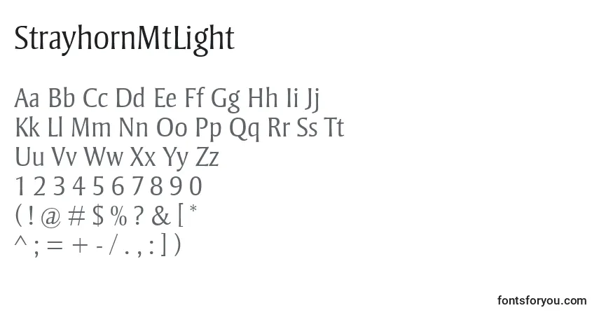Шрифт StrayhornMtLight – алфавит, цифры, специальные символы