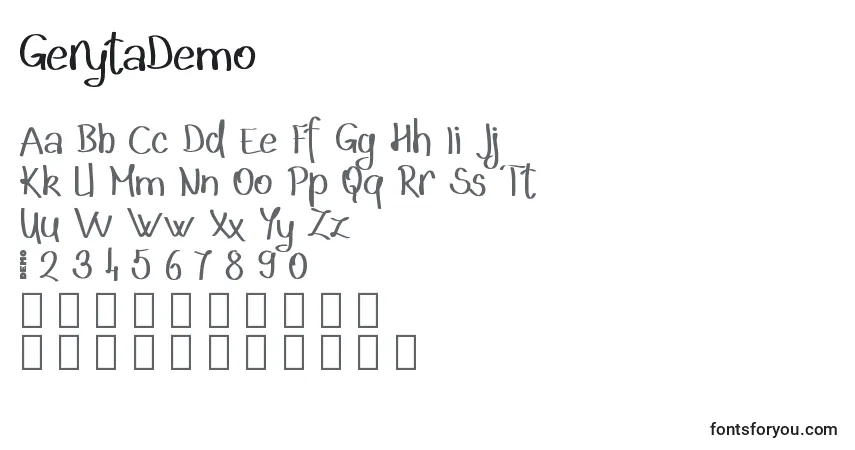 Czcionka GerytaDemo – alfabet, cyfry, specjalne znaki