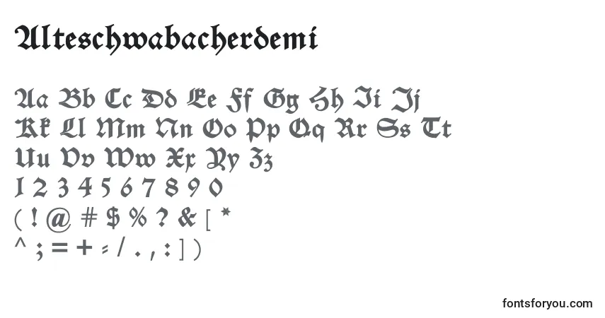Шрифт Alteschwabacherdemi – алфавит, цифры, специальные символы
