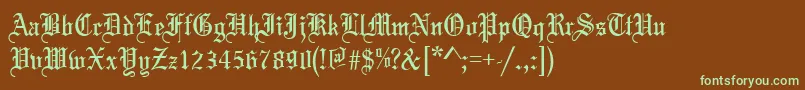 フォントMarriage – 緑色の文字が茶色の背景にあります。