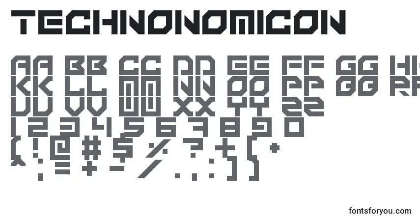 Fuente Technonomicon - alfabeto, números, caracteres especiales
