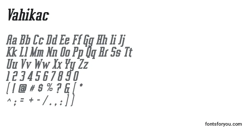 Czcionka Vahikac – alfabet, cyfry, specjalne znaki