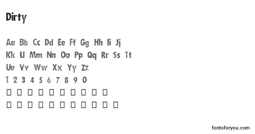 Czcionka Dirty (106705) – alfabet, cyfry, specjalne znaki