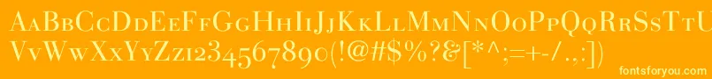 LinotypegianottenscLight-fontti – keltaiset fontit oranssilla taustalla