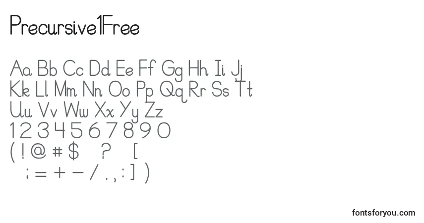 Schriftart Precursive1Free – Alphabet, Zahlen, spezielle Symbole