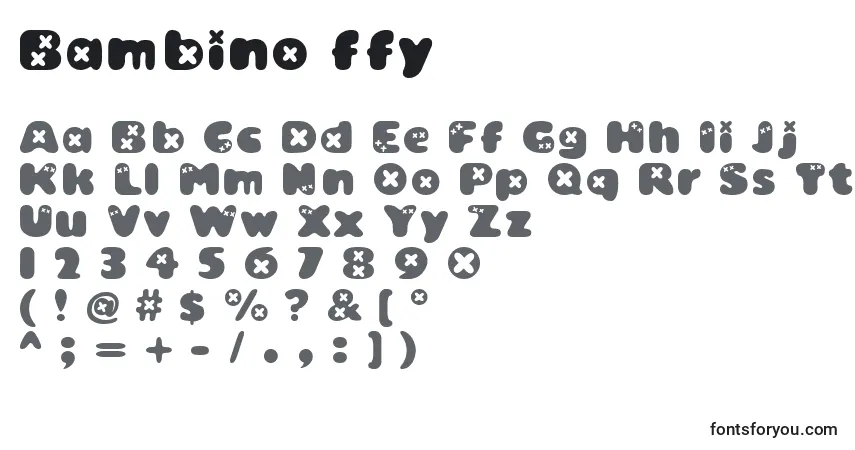 Czcionka Bambino ffy – alfabet, cyfry, specjalne znaki