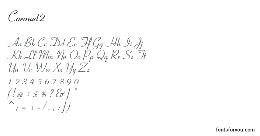 A fonte Coronet2 – alfabeto, números, caracteres especiais