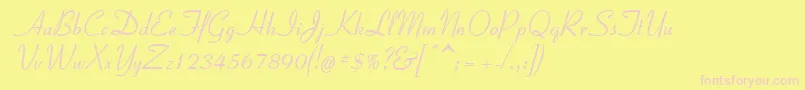 Coronet2-fontti – vaaleanpunaiset fontit keltaisella taustalla