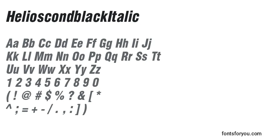 Шрифт HelioscondblackItalic – алфавит, цифры, специальные символы