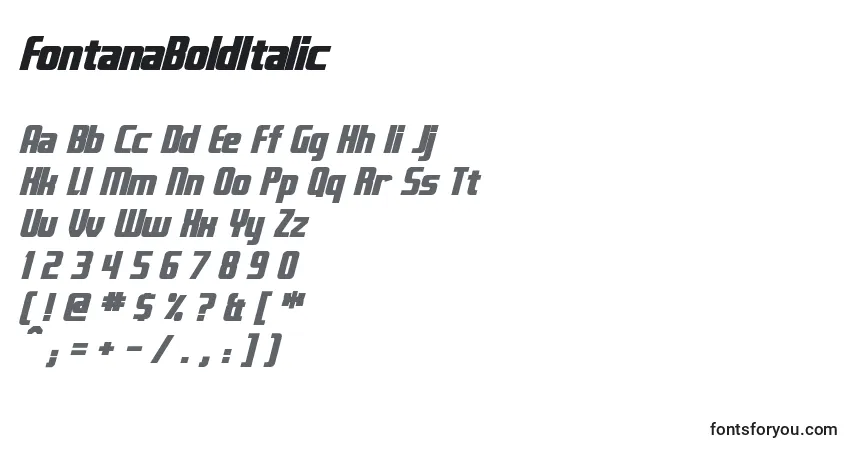 Шрифт FontanaBoldItalic – алфавит, цифры, специальные символы