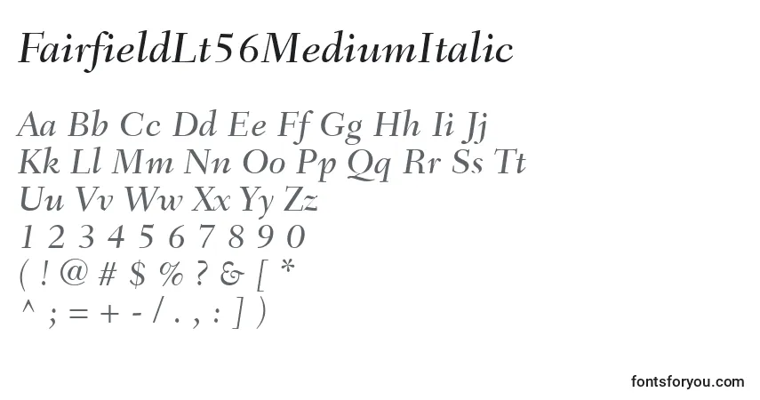 A fonte FairfieldLt56MediumItalic – alfabeto, números, caracteres especiais