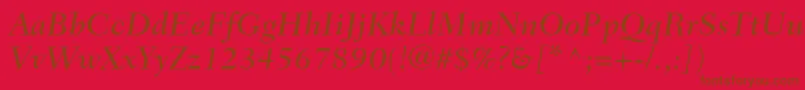 Fonte FairfieldLt56MediumItalic – fontes marrons em um fundo vermelho