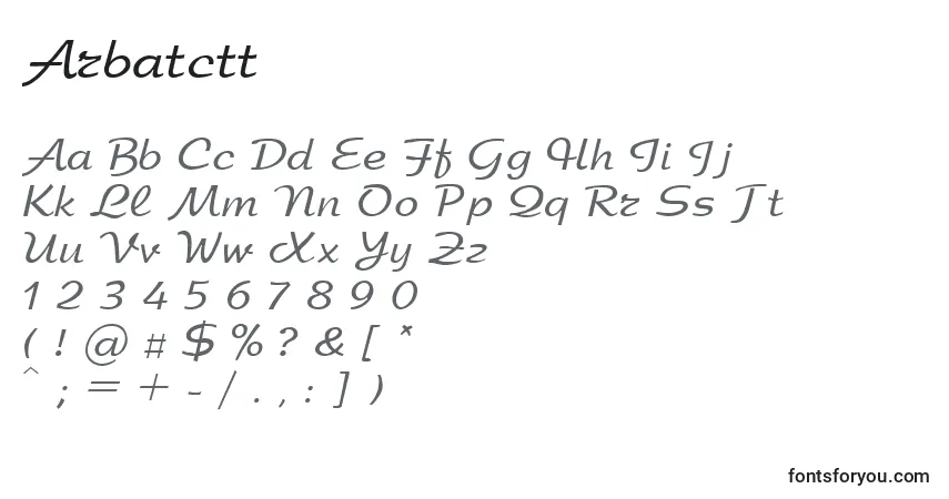 A fonte Arbatctt – alfabeto, números, caracteres especiais