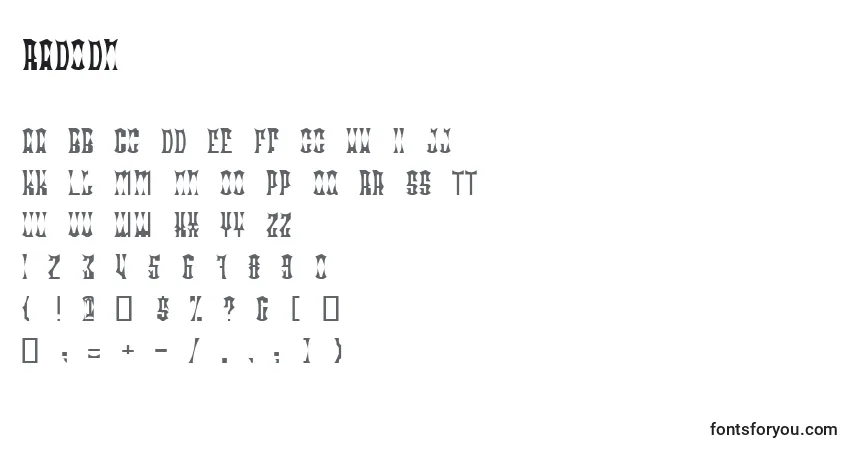 Schriftart Radodn – Alphabet, Zahlen, spezielle Symbole