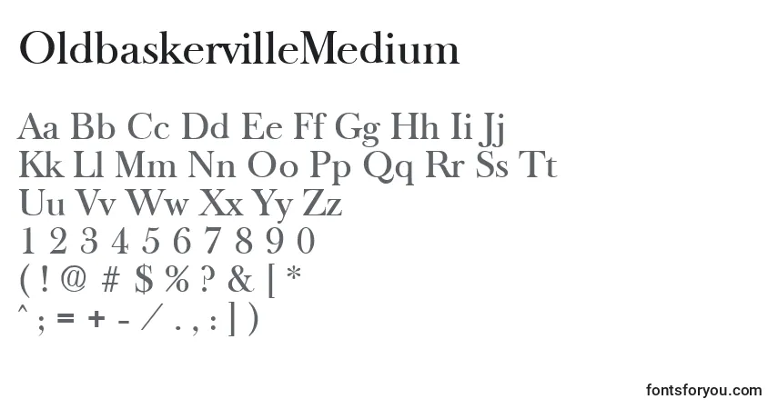 Czcionka OldbaskervilleMedium – alfabet, cyfry, specjalne znaki