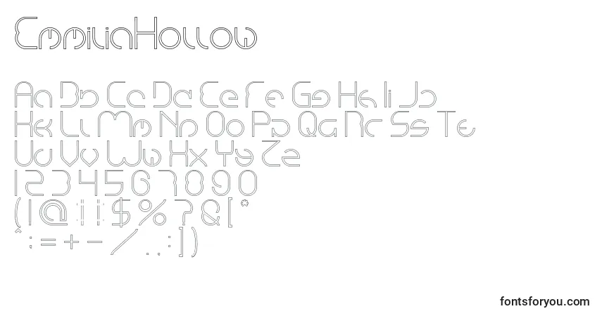 Schriftart EmmiliaHollow – Alphabet, Zahlen, spezielle Symbole