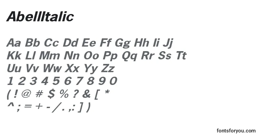 Шрифт AbellItalic – алфавит, цифры, специальные символы