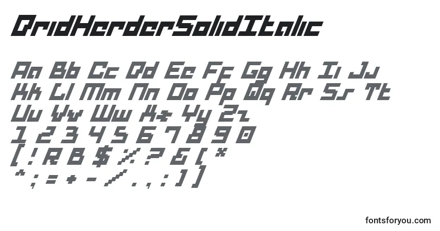A fonte DridHerderSolidItalic – alfabeto, números, caracteres especiais