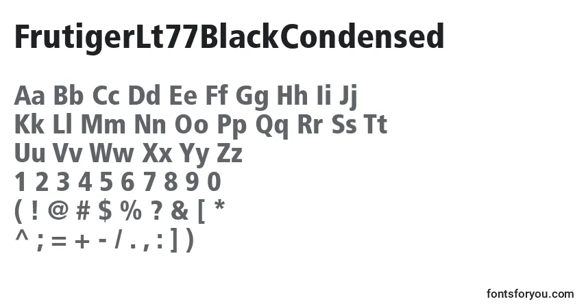 A fonte FrutigerLt77BlackCondensed – alfabeto, números, caracteres especiais