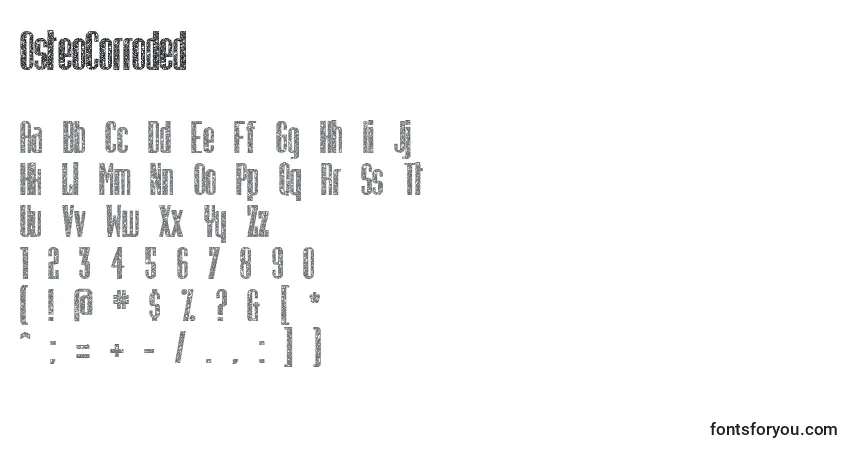 Schriftart OsteoCorroded – Alphabet, Zahlen, spezielle Symbole
