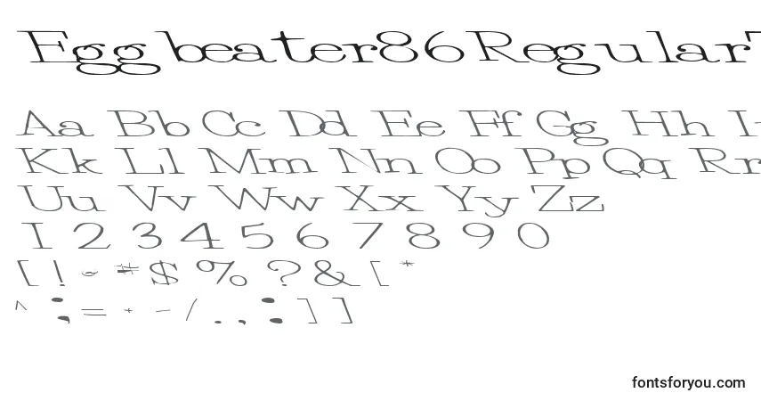 Czcionka Eggbeater86RegularTtext – alfabet, cyfry, specjalne znaki