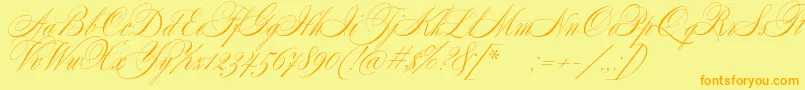 フォントSplendidScript – オレンジの文字が黄色の背景にあります。