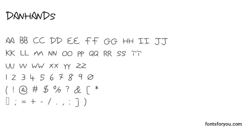 Czcionka Danhands – alfabet, cyfry, specjalne znaki
