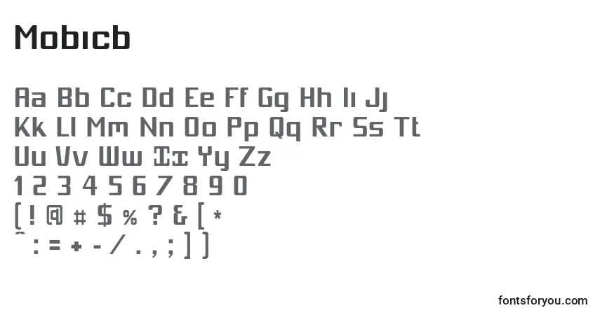 A fonte Mobicb – alfabeto, números, caracteres especiais