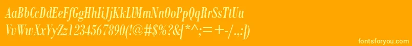 BodoniMtCondensedРљСѓСЂСЃРёРІ-fontti – keltaiset fontit oranssilla taustalla