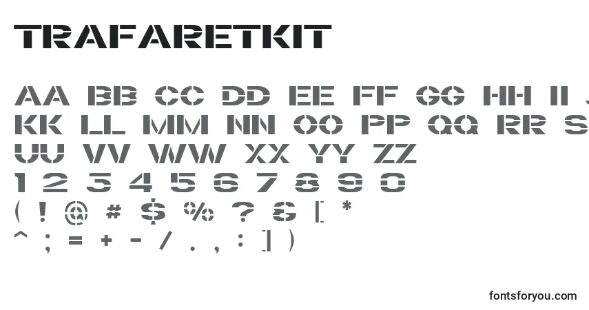 A fonte TrafaretKit – alfabeto, números, caracteres especiais