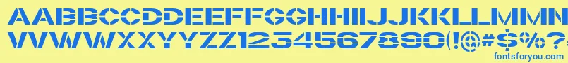 TrafaretKit Font – Blue Fonts on Yellow Background