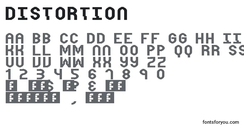 Czcionka Distortion – alfabet, cyfry, specjalne znaki