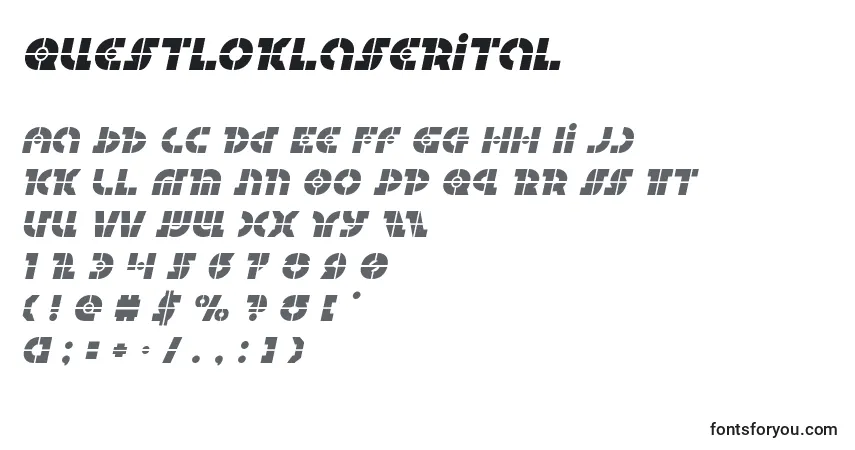 A fonte Questloklaserital – alfabeto, números, caracteres especiais